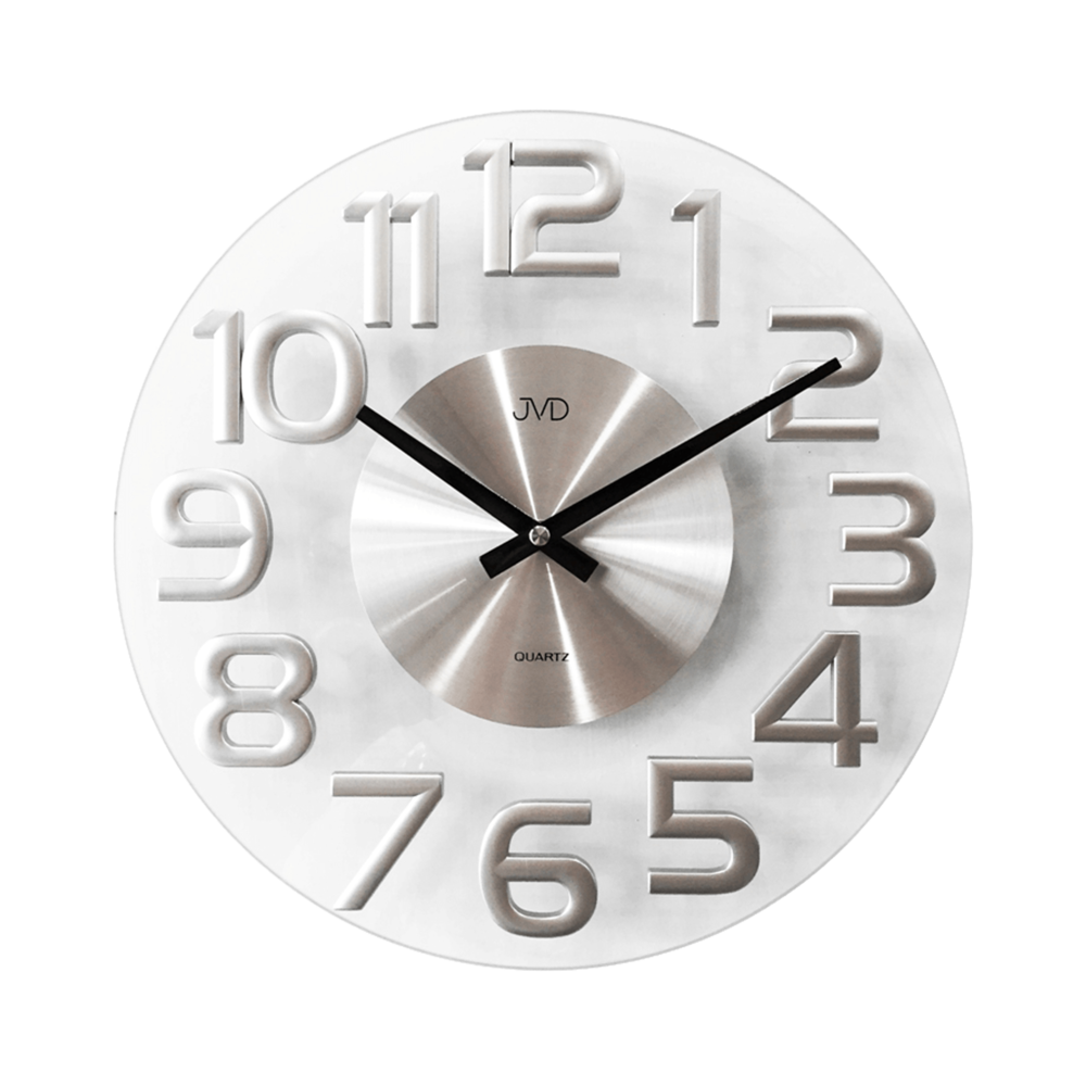 JVD Skleněné stříbrné nástěnné designové hodiny JVD HT098
