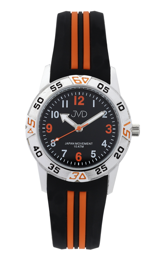 JVD Černooranžové sportovní odolné dětské chlapecké vodotěsné hodinky JVD J7187.1 - 10ATM