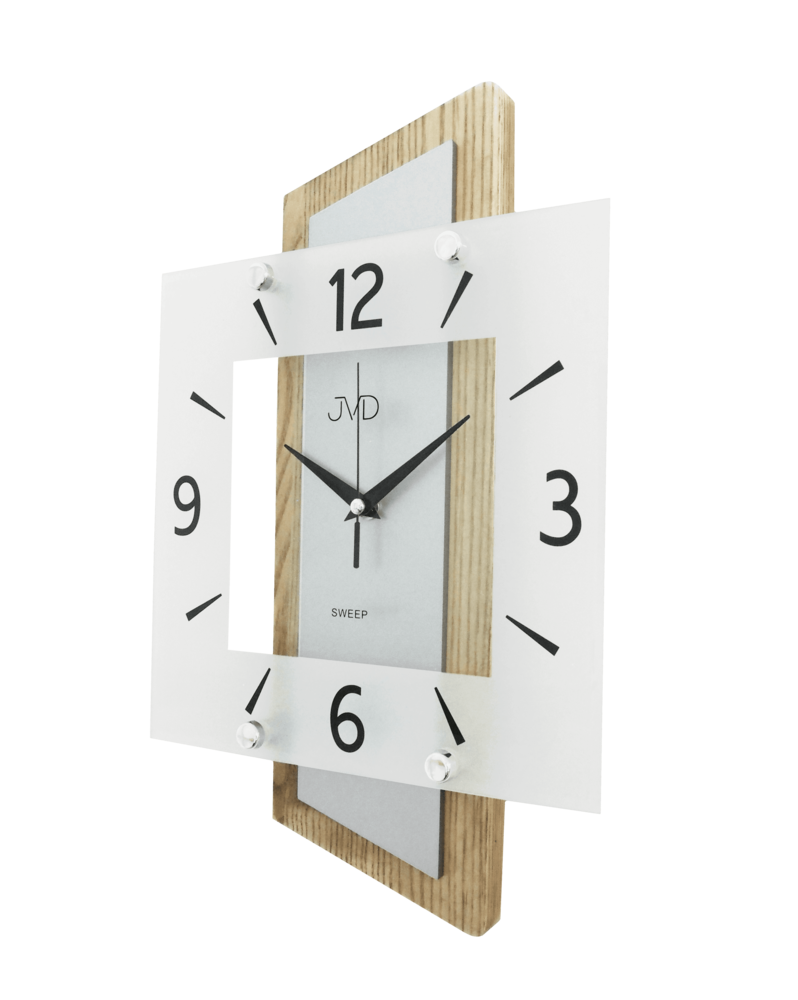 JVD Nástěnné skleněné dřevěné netikající tiché hodiny JVD NS17012/78