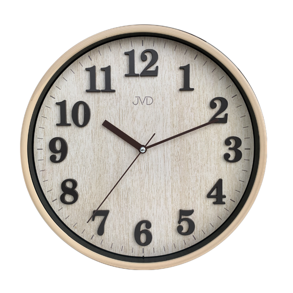 JVD Nástěnné netikající tiché hodiny JVD HA50.1 v imitaci dřeva
