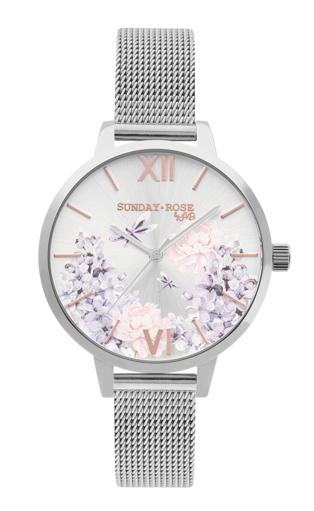 JVD Dámské elegantní náramkové hodinky SUNDAY ROSE Spirit LILAC MESH SUN-S09