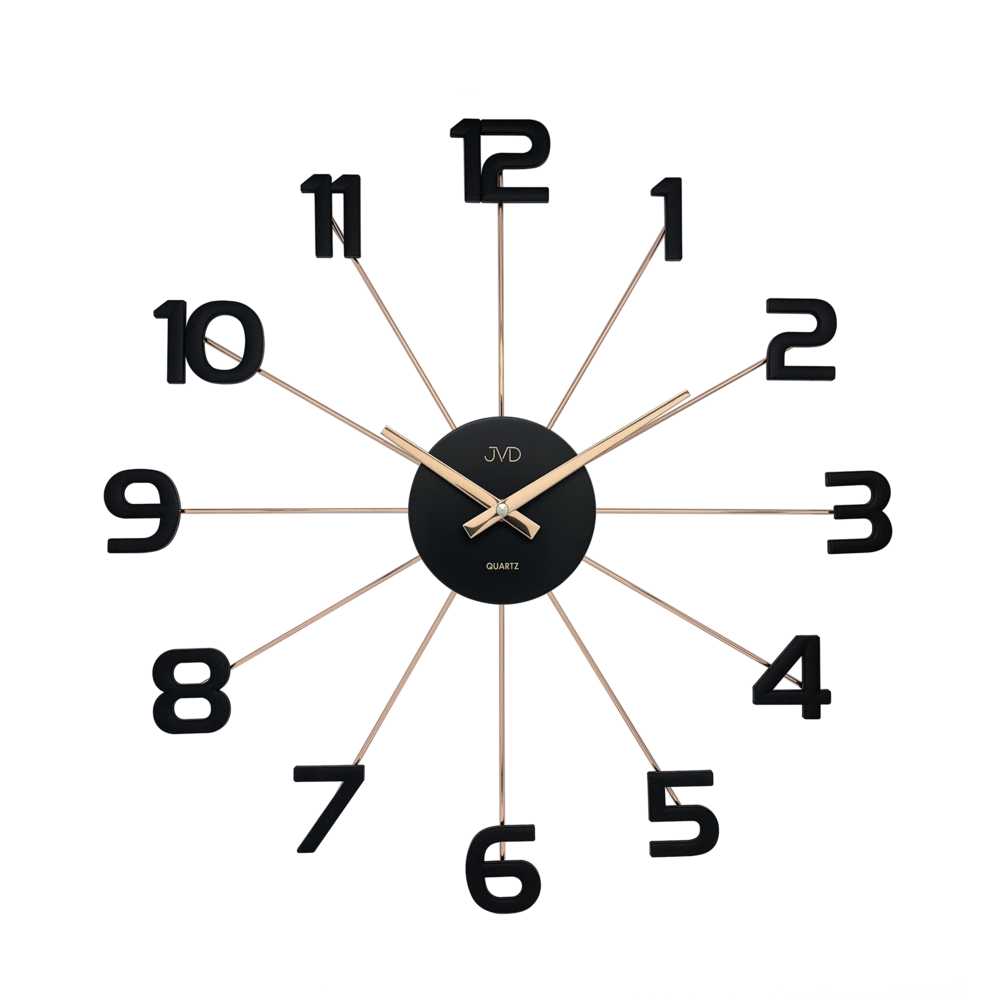 JVD Designové kovové černo-zlaté nástěnné hodiny JVD HT072.3