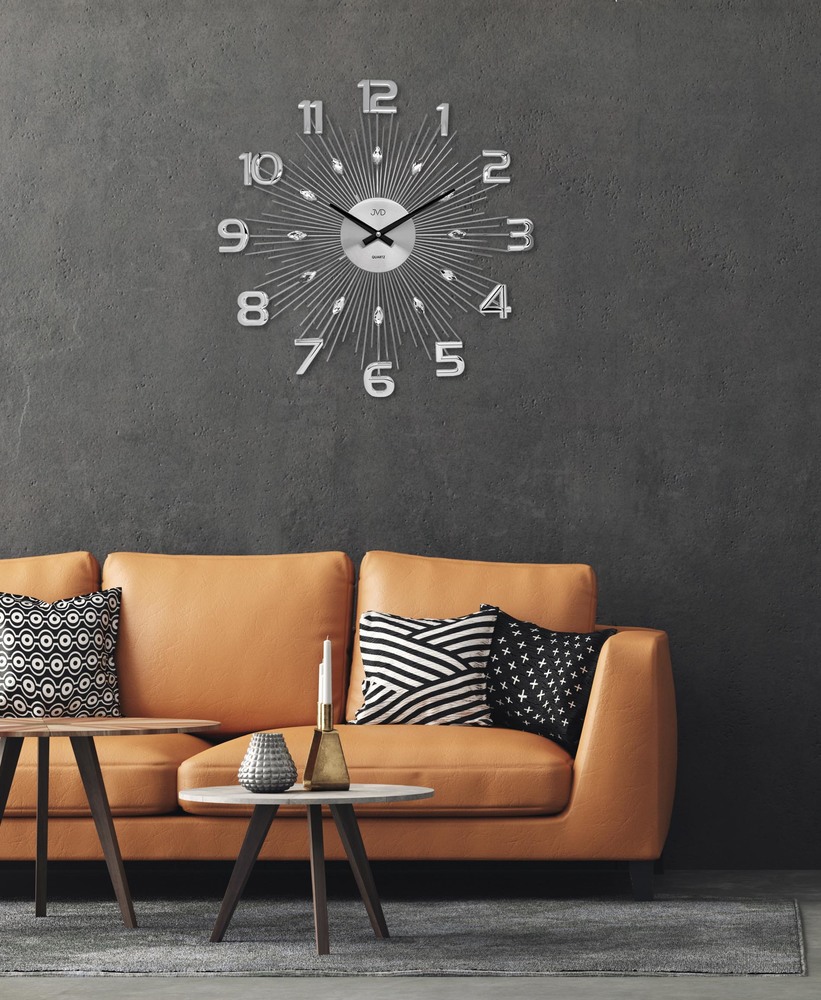 JVD Luxusní paprskovité kovové nástěnné stříbrné hodiny JVD HT108.1