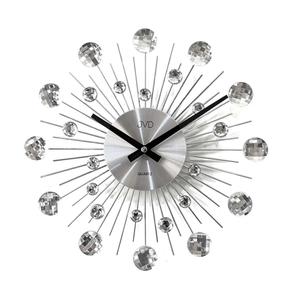 JVD Designové kovové stříbrné paprskovité skleněné hodiny JVD HT111.1