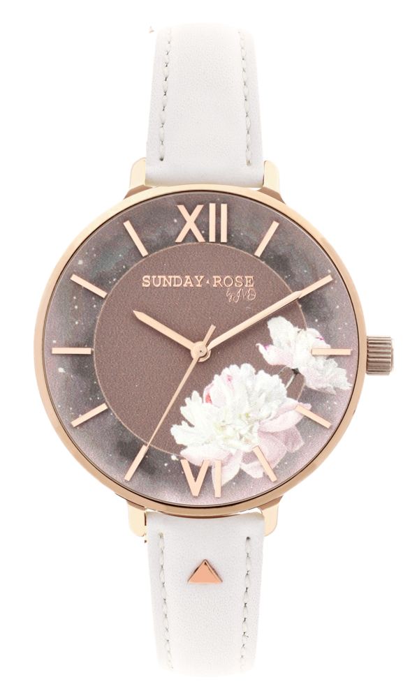 JVD Dámské elegantní náramkové hodinky SUNDAY ROSE Enchanted Rosy Sunset Leather SUN-E04