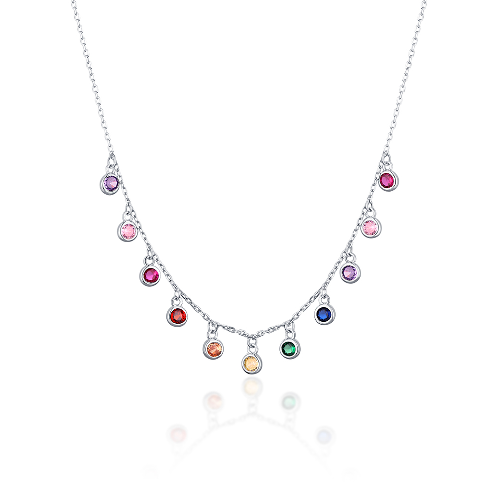 JVD Dámský stříbrný náhrdelník s barevnými zirkony SVLN0199XF3BA42