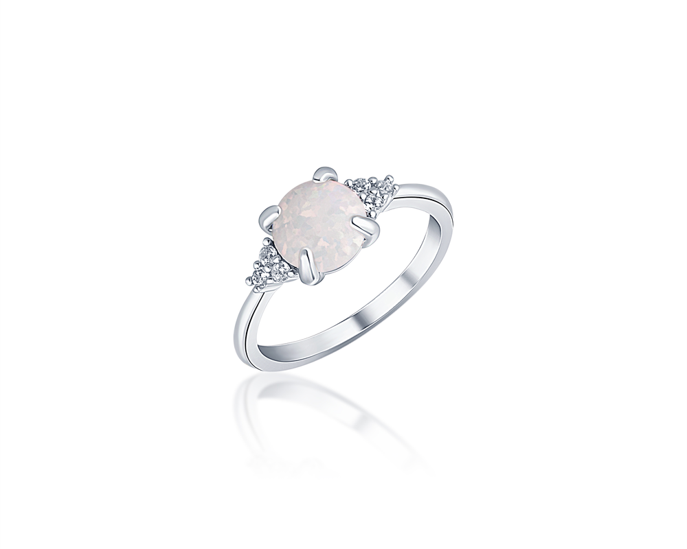 JVD Dámský stříbrný prsten se zirkony a bílým opálem SVLR0407XH2O156 