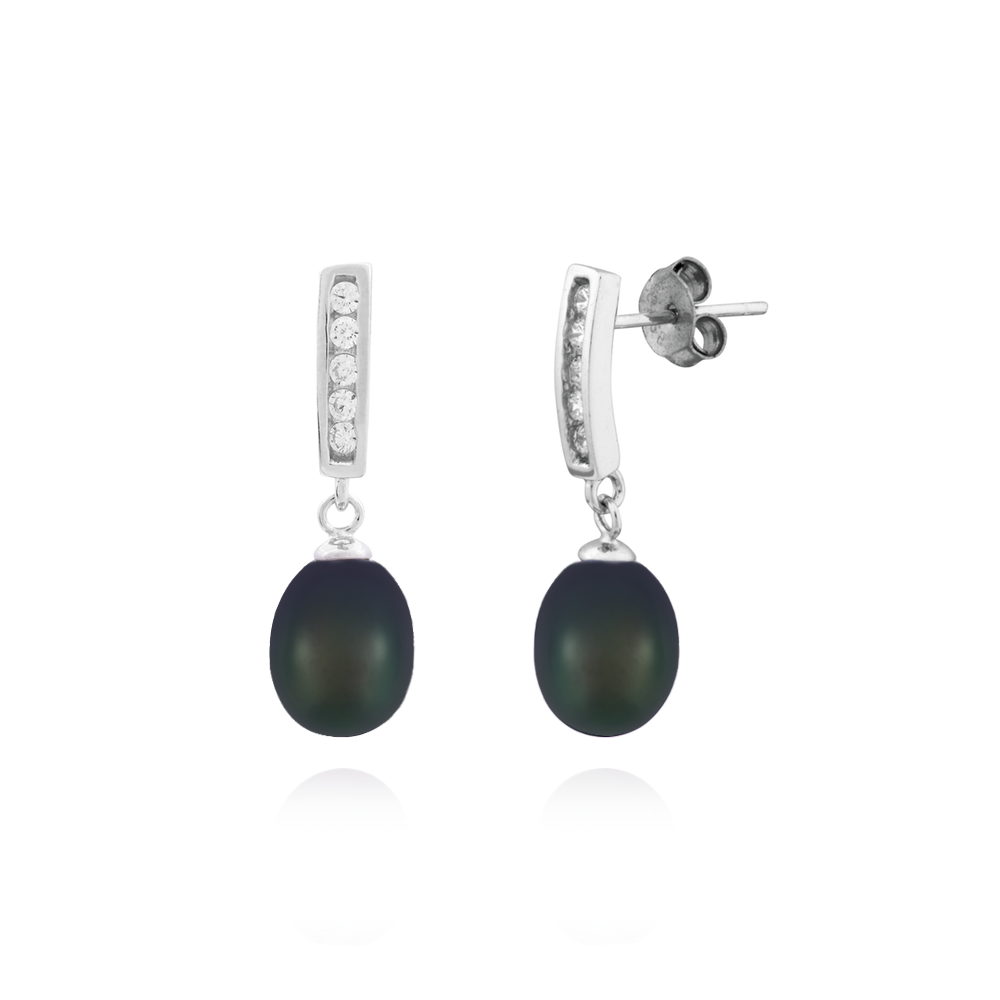 JVD Dámské stříbrné náušnice se zirkony a černými perlami SVLE0164XD2P400