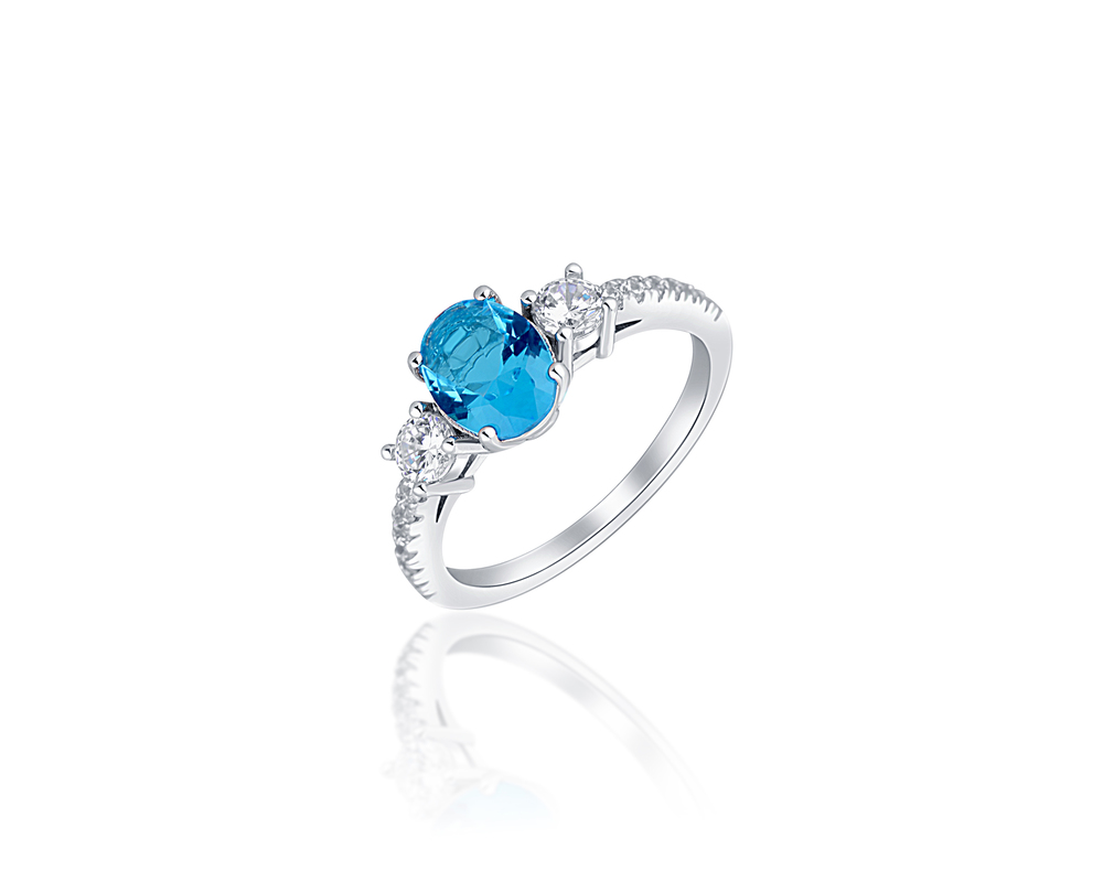 JVD Stříbrný zásnubní prsten se světle modrým kamenem SVLR0495XH2M256