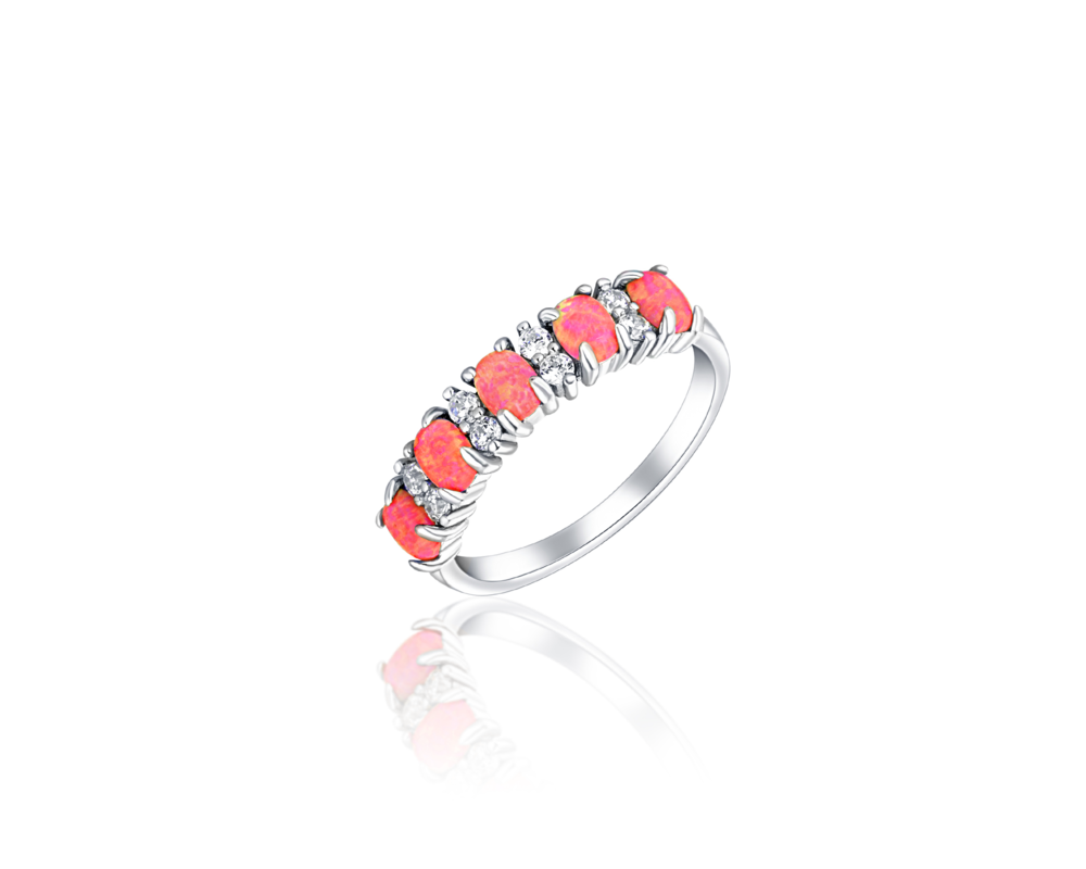 JVD Dámský stříbrný prsten se zirkony a červenými opály SVLR0512XH2O454