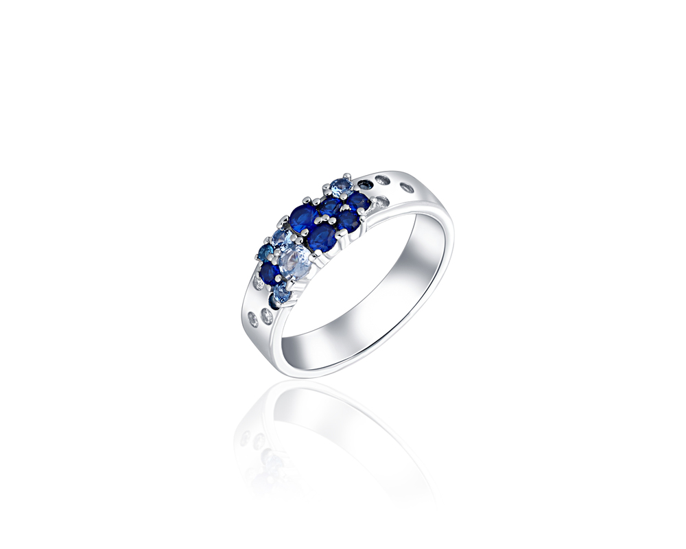 JVD Dámský stříbrný prsten se zirkony a modrými safíry SVLR0470XF6MB56