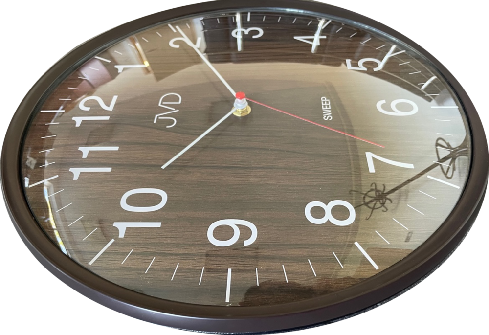 JVD Netikajcí analogové tiché nástěnné hodiny v imitaci tmavého dřeva JVD HA17.3