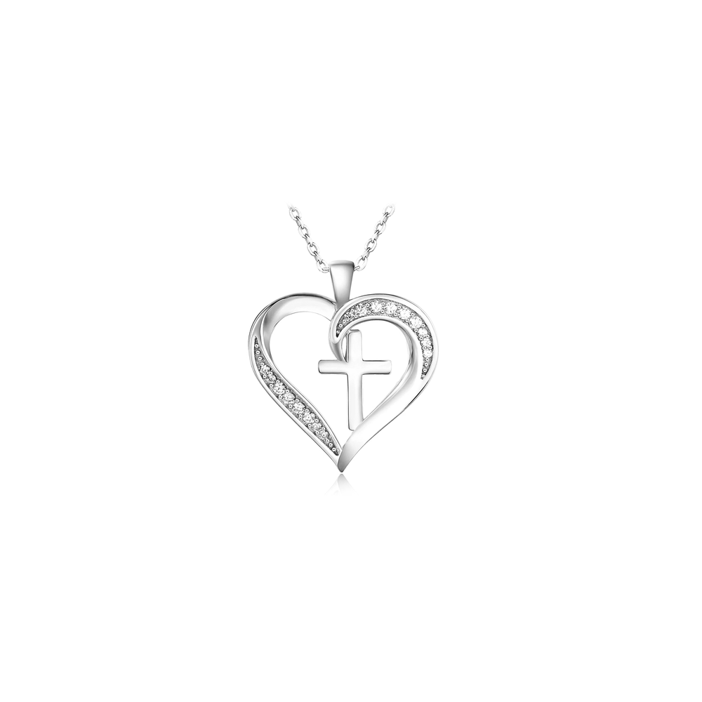 JVD Stříbrný přívěsek - srdce s křížkem SVLP0873XH2BI00