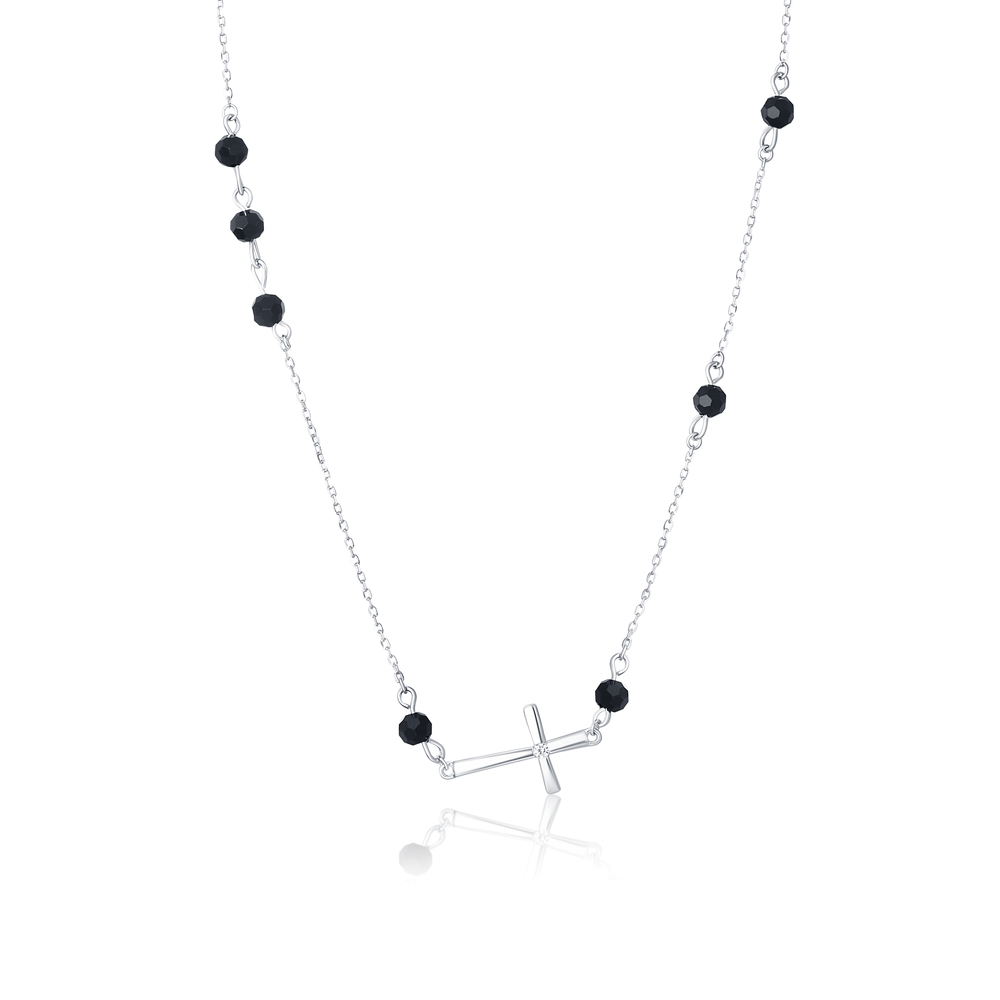 JVD Dámský stříbrný náhrdelník se zirkony a černými onyxy SVLN0207SH2ON42