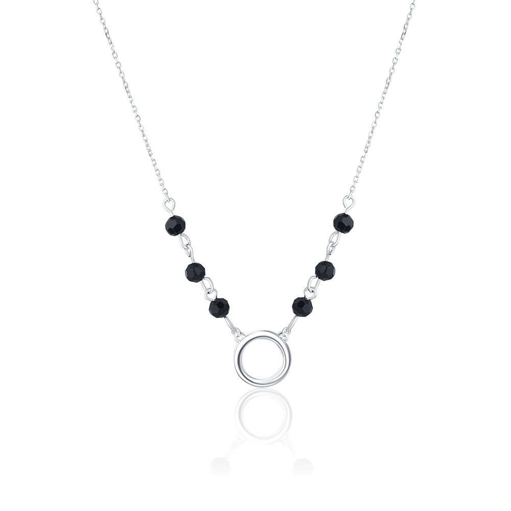 JVD Dámský stříbrný náhrdelník se zirkony a černými onyxy SVLN0211SH2ON42