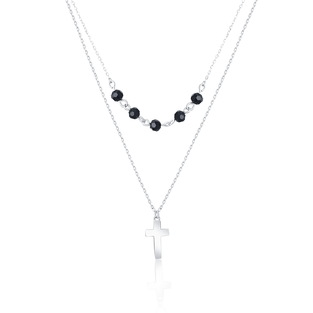 JVD Stříbrný náhrdelník 925/1000 s černými zirkony SVLN0202XH2ON42
