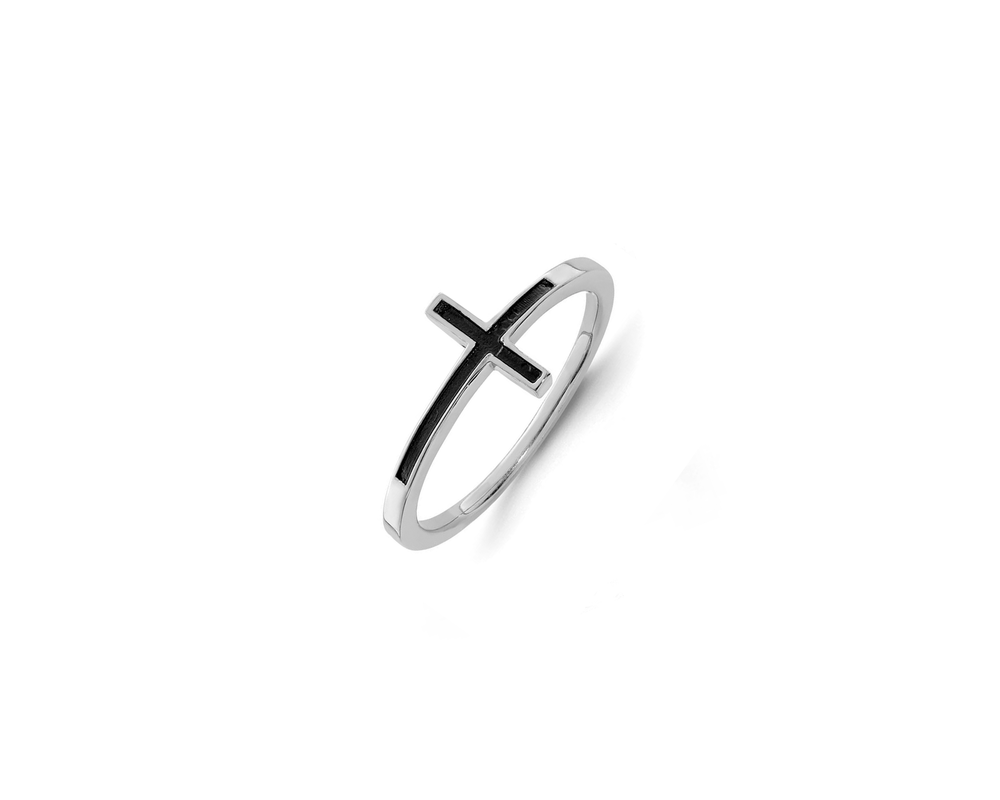 JVD Dámský stříbrný prsten s černým křížkem SVLR0630XH2SM58