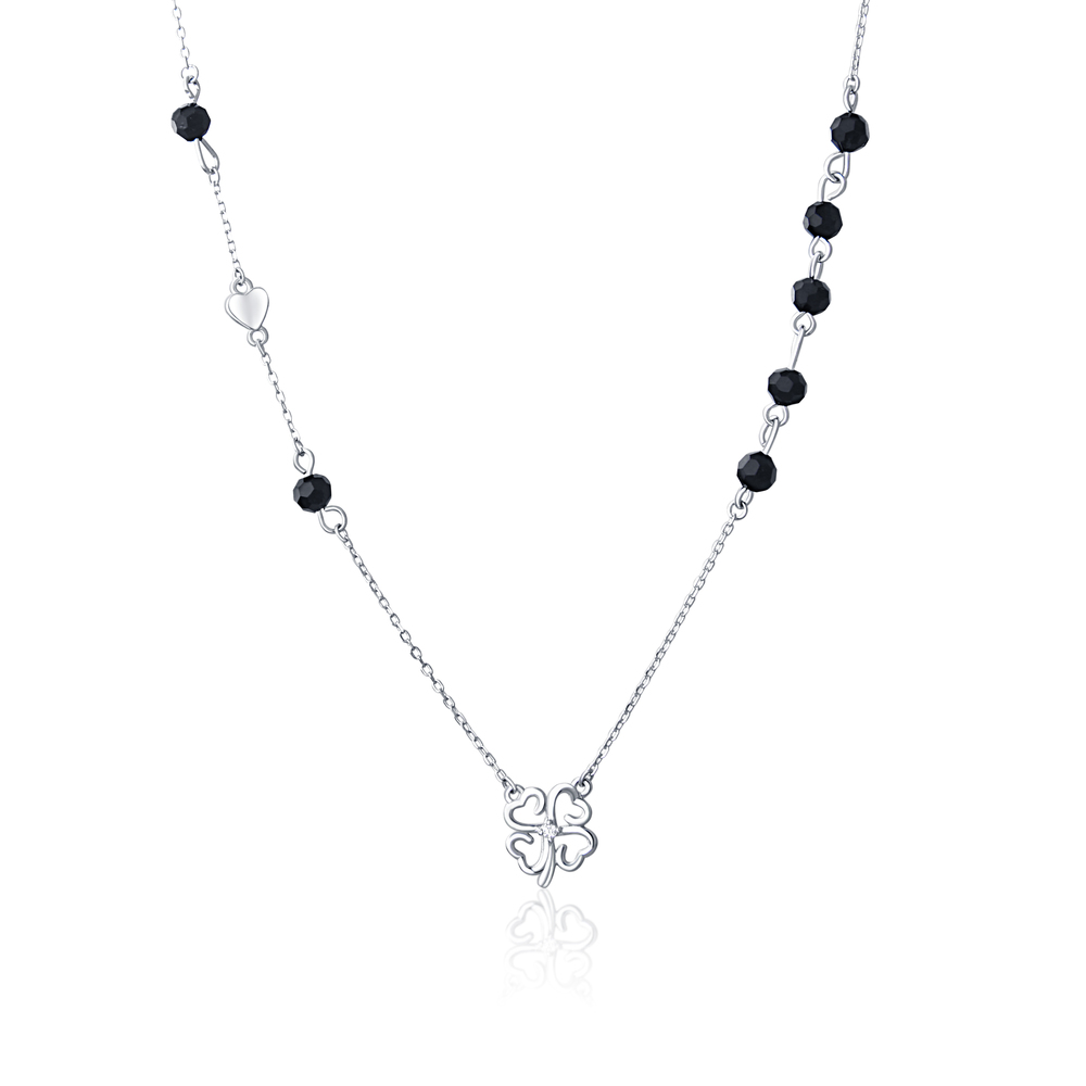 JVD Dámský stříbrný náhrdelník s černými onyxy SVLN0203XH2ON45
