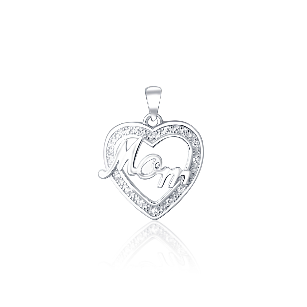 JVD Stříbrný přívěsek srdce s nápisem "Mom" se zirkony SVLP0897XH2BI00