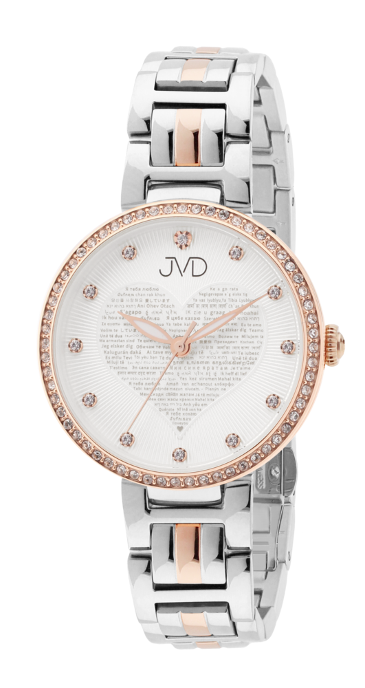 JVD Dámské srdíčkové stříbrno-růžové náramkové hodinky JVD JG1032.3