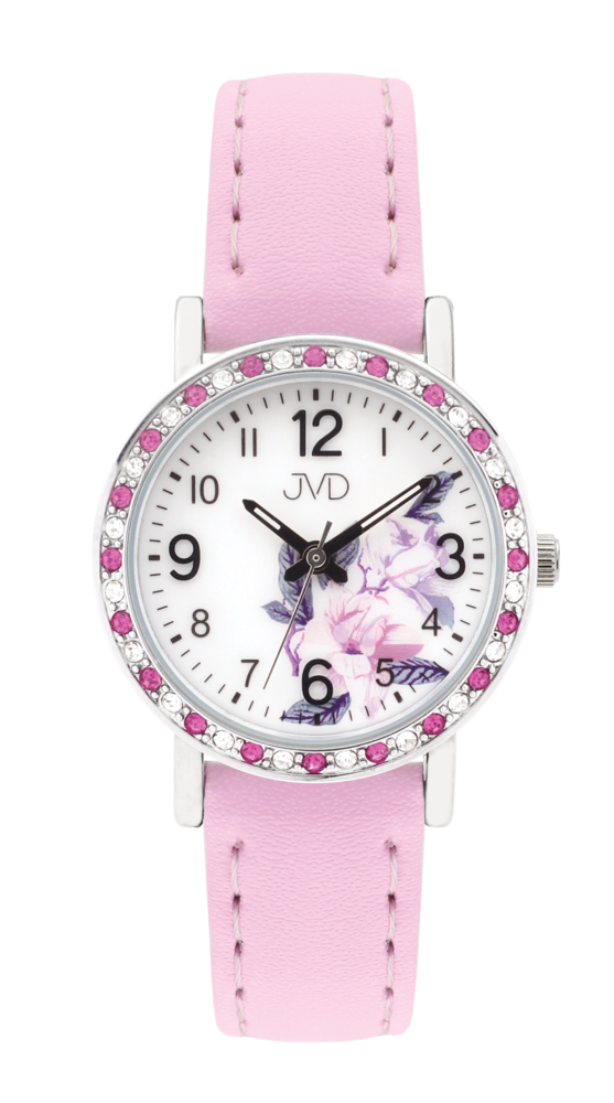 JVD Dětské dívčí růžové náramkové hodinky s květinovým vzorem JVD J7207.6