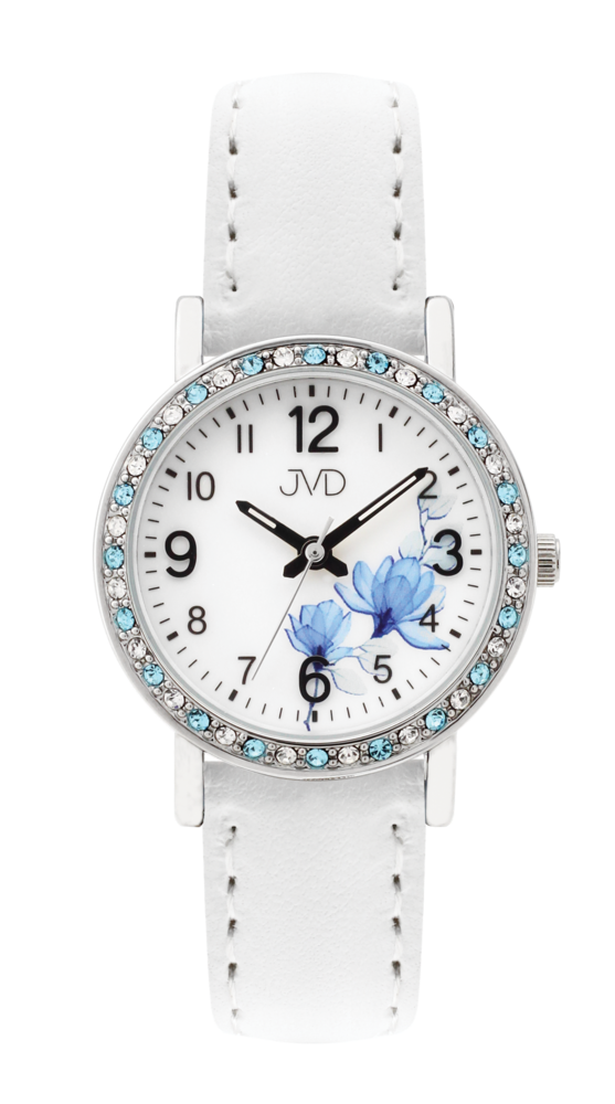 JVD Dětské dívčí bílé náramkové hodinky s květinovým vzorem JVD J7207.3