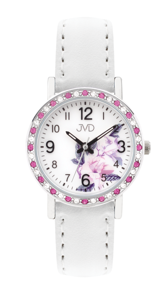 JVD Dětské dívčí bílé náramkové hodinky s květinovým vzorem JVD J7207.5