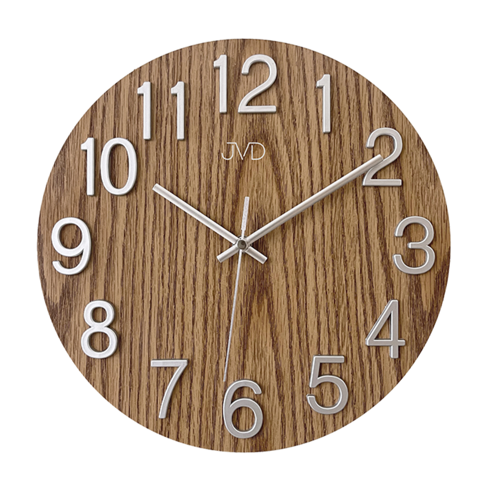 JVD Skleněné kulaté čitelné nástěnné hodiny v imitaci dřeva JVD HT98.9