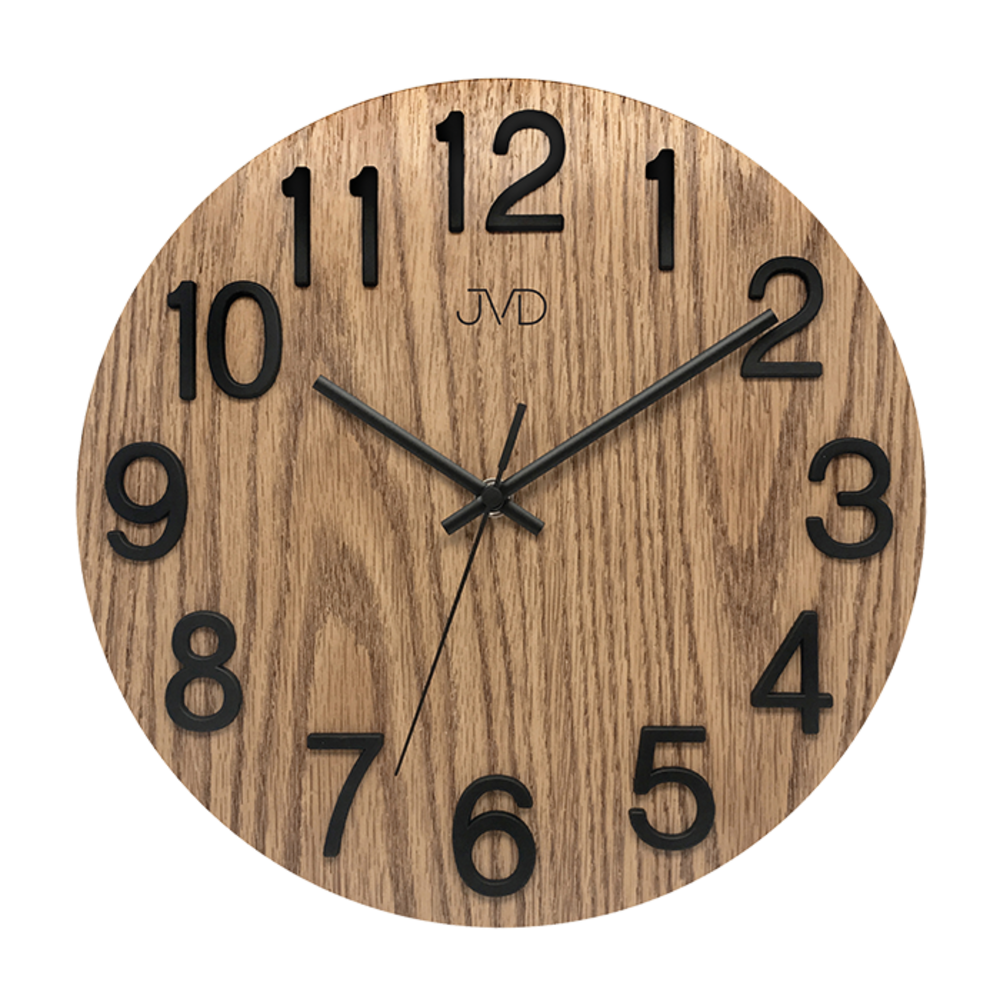 JVD Skleněné kulaté čitelné nástěnné hodiny v imitaci dřeva JVD HT98.7