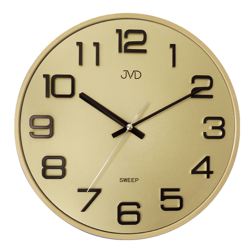 Plastové pastelové nástěnné zlaté tiché netikající hodiny JVD HX2472.9
