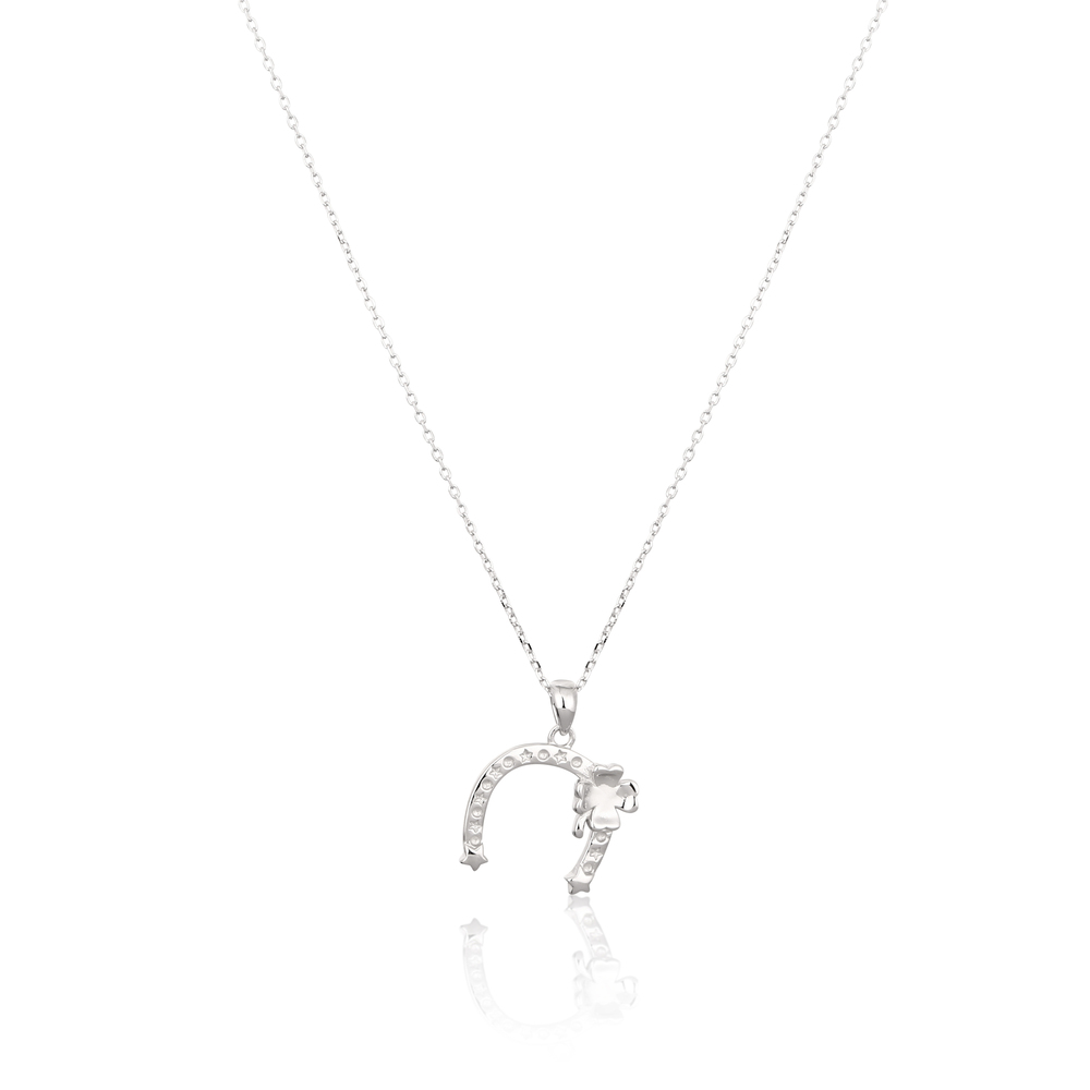 JVD Dámský stříbrný náhrdelník se zirkony podkova pro štěstí SVLN0310XH20045
