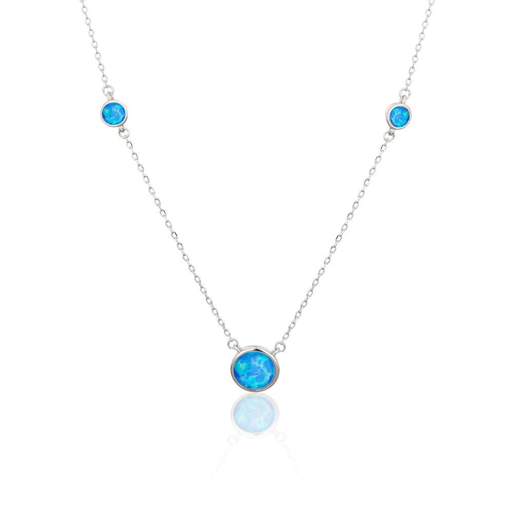 JVD Dámský stříbrný mohutný náhrdelník s modrými opály SVLN0309XH2O242
