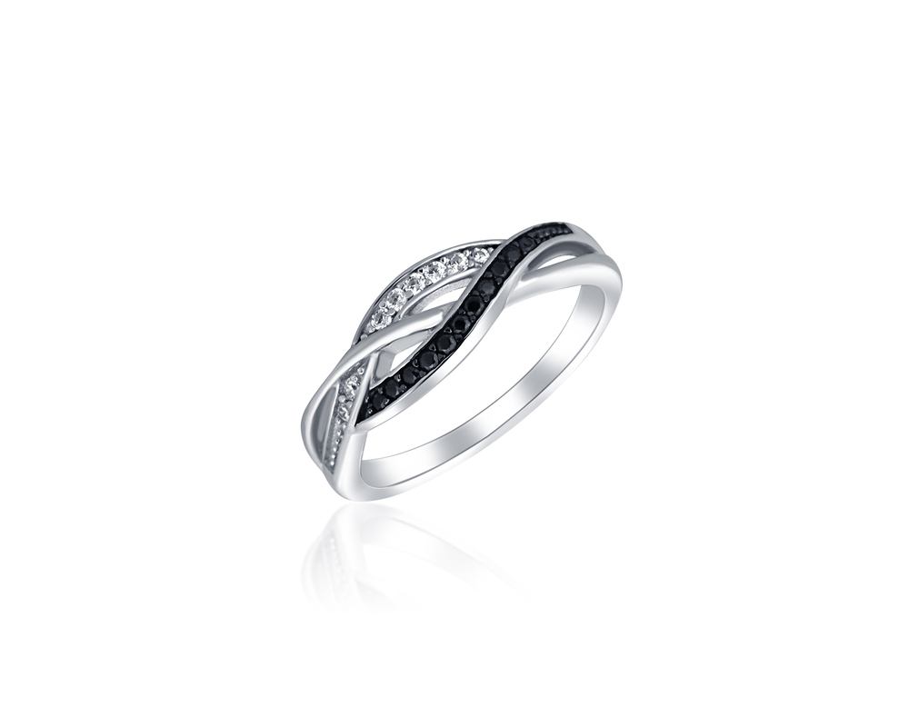 JVD Dámský stříbrný prsten s čirými a černými zirkony SVLR0698XH2BI54