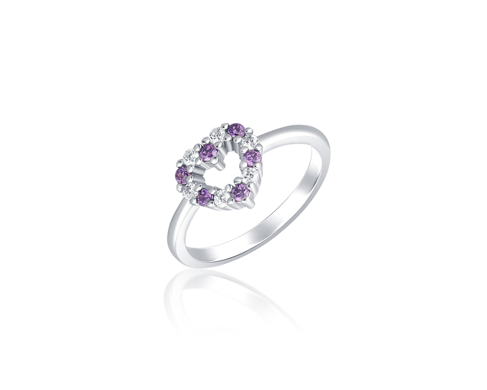 JVD Srdíčkový prsten s fialovými zirkony 925/1000 SVLR0434SH2BF50