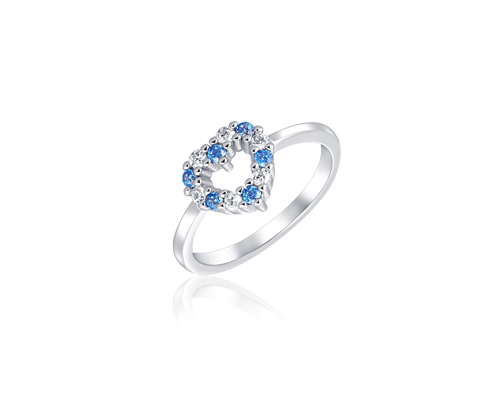 JVD Stříbrný prsten - srdce s modrými zirkony 925/1000 SVLR0434SH2BM55