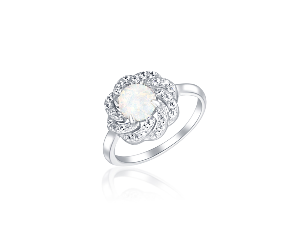 JVD Dámský stříbrný prsten se zirkony a bílým opálem SVLR0514SH2O152