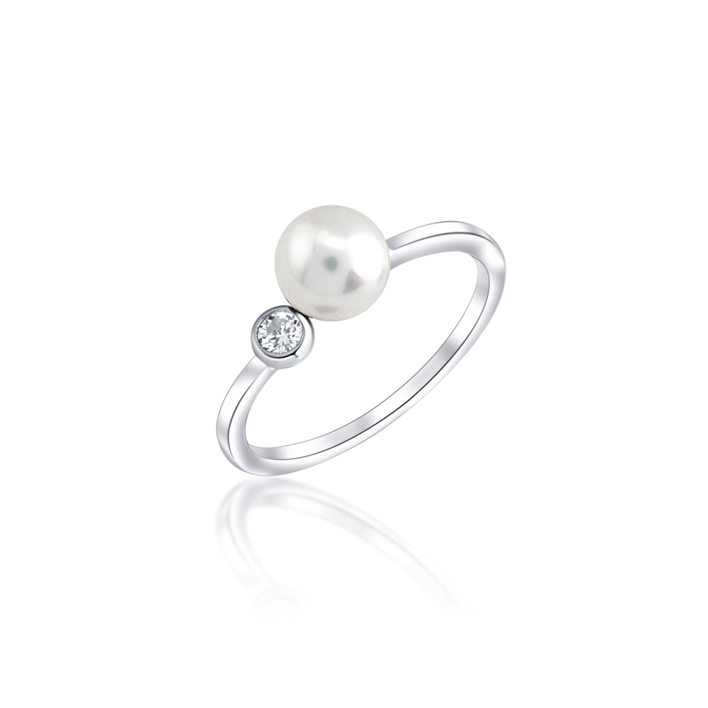 JVD Dámský stříbrný zásnubní prsten s perlou a zirkonem SVLR0199XD2P159