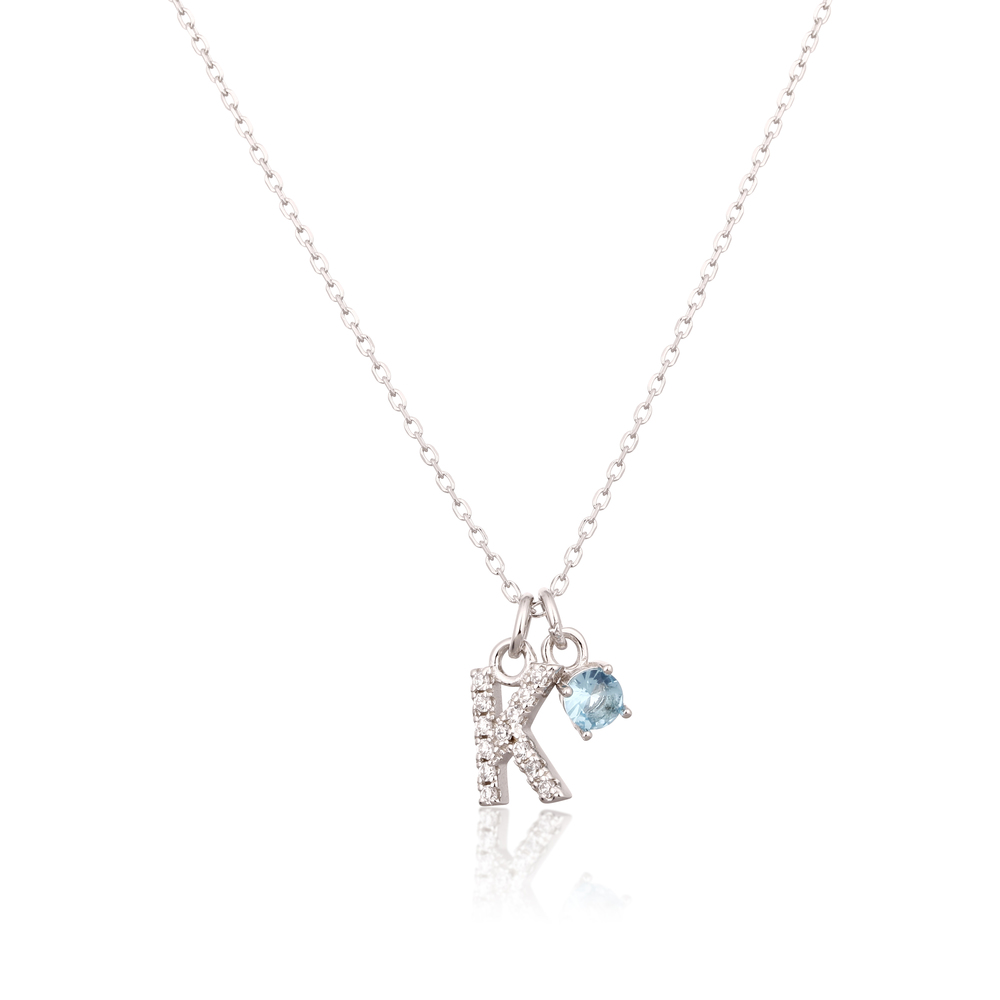 JVD Stříbrný náhrdelník s modrým zirkonem a písmenem K SVLN0324XH2BI0K