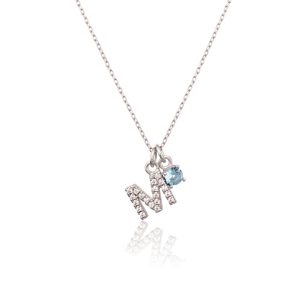 JVD Stříbrný náhrdelník s modrým zirkonem a písmenem M SVLN0324XH2BI0M