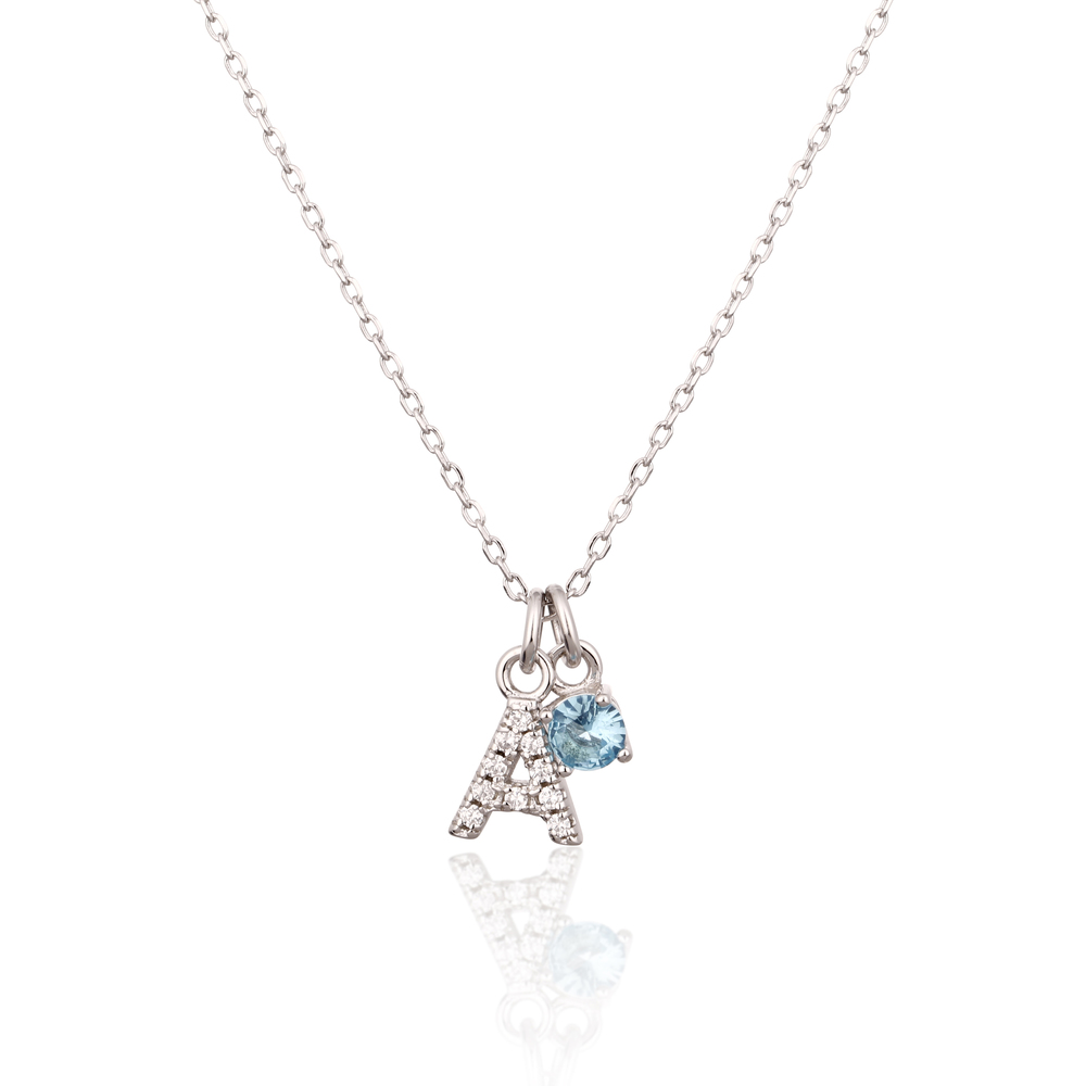 JVD Stříbrný náhrdelník s modrým zirkonem a písmenem A SVLN0324XH2BI0A