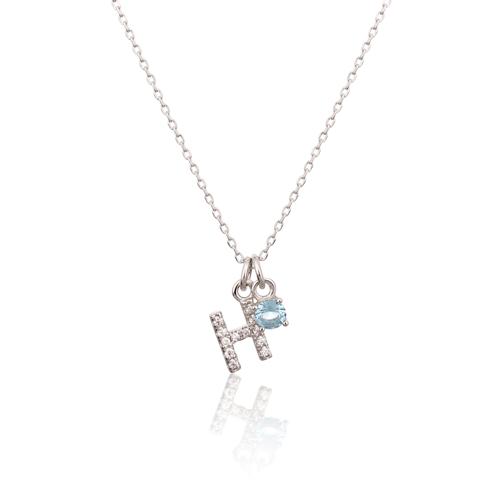 JVD Stříbrný náhrdelník s modrým zirkonem a písmenem H SVLN0324XH2BI0H