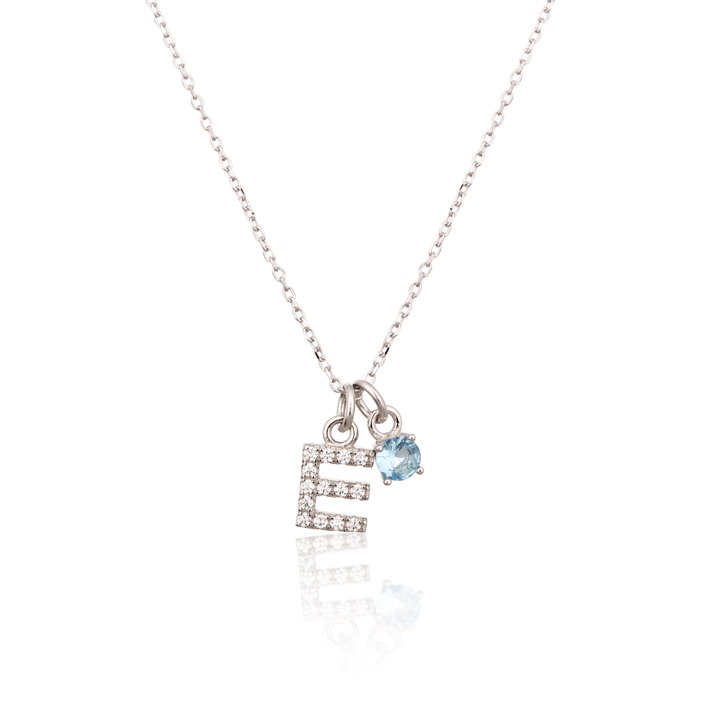 JVD Stříbrný náhrdelník s modrým zirkonem a písmenem E SVLN0324XH2BI0E