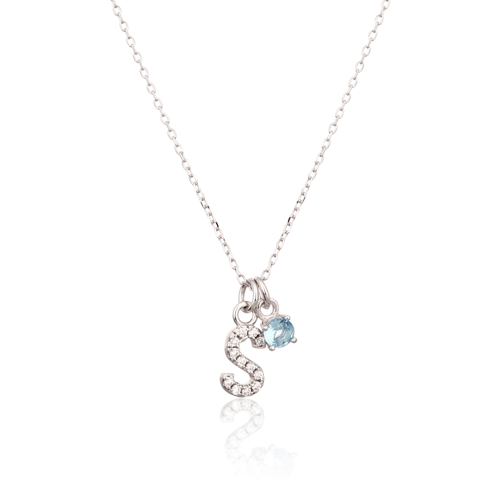 JVD Stříbrný náhrdelník s modrým zirkonem a písmenem S SVLN0324XH2BI0S