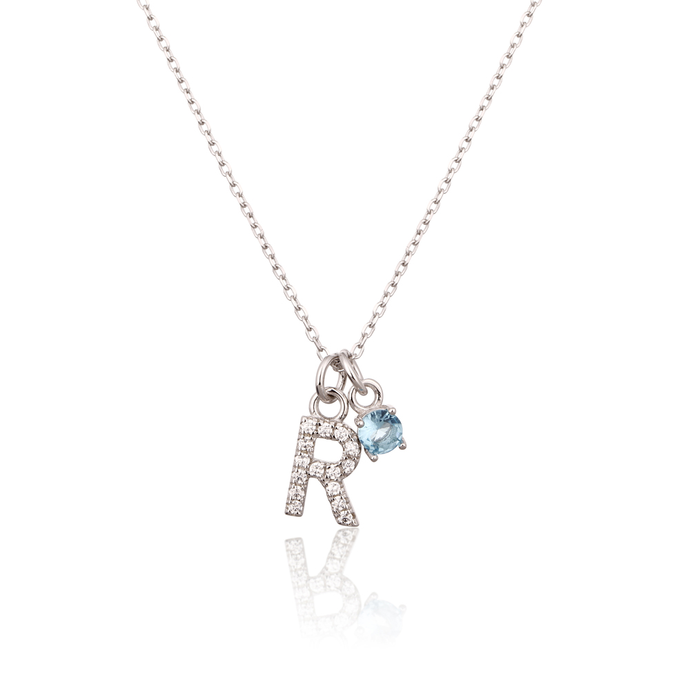 JVD Stříbrný náhrdelník s modrým zirkonem a písmenem R SVLN0324XH2BI0R