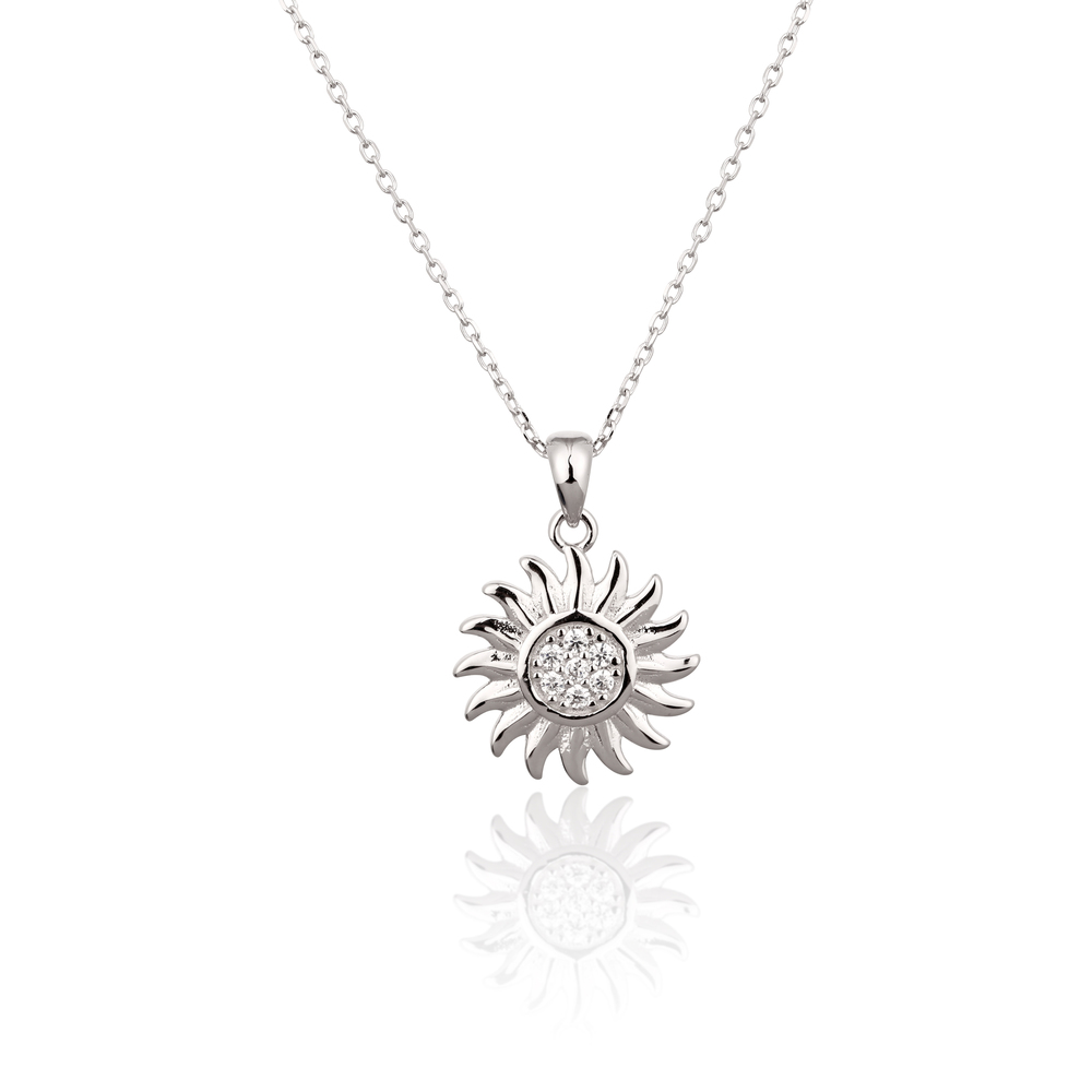 JVD Dámský stříbrný náhrdelník se zirkony slunce SVLN0330XH2BI45