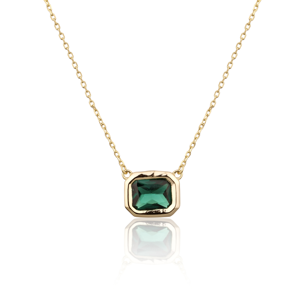 JVD Dámský stříbrný pozlacený náhrdelník se smaragdem SVLN0539SH2GZ45