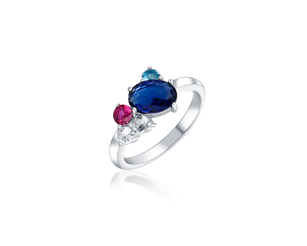 JVD Dámský stříbrný prsten s barevnými zirkony a modrým safírem SVLR0465SH2BA52