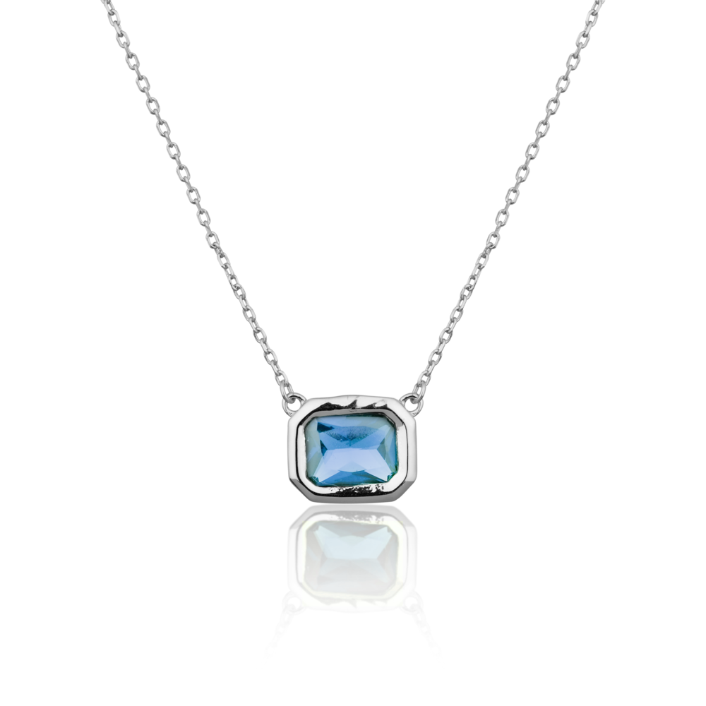 JVD Stříbrný náhrdelník s modrým velkým zirkonem SVLN0539SH2M345