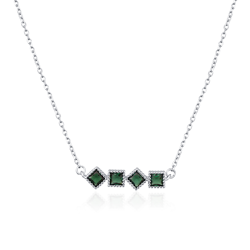 JVD Dámský stříbrný náhrdelník se zirkony a zelenými smaragdy SVLN0522SH2Z145