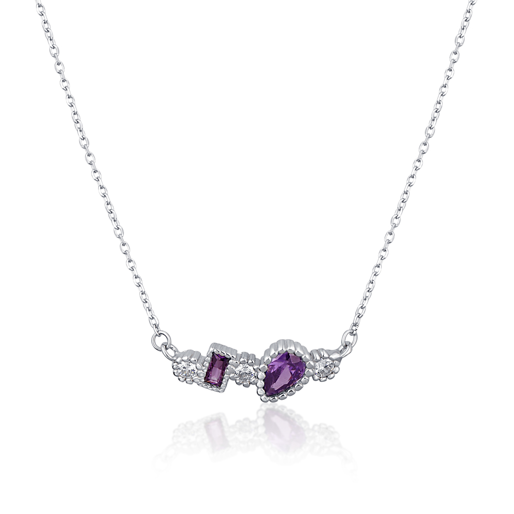 JVD Dámský stříbrný náhrdelník se zirknoy a fialovými ametysty SVLN0533SH2F145